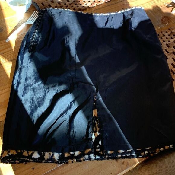 Etcetera Animal Print Mini-Skirt Abstract Pattern Faux Fur Back‎ Slit Size 8 - Picture 6 of 6